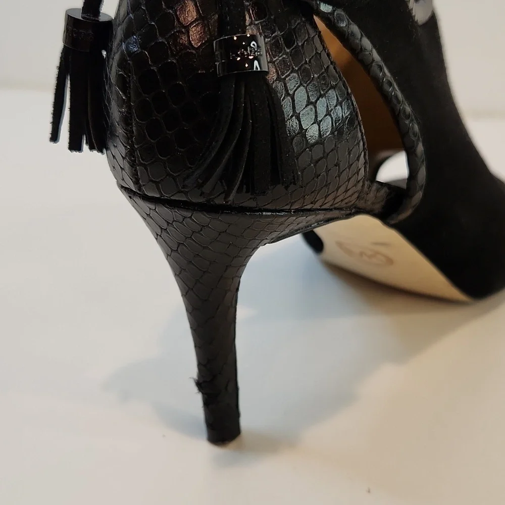 Michael Kors Open Toe Leather & Suede Boot Heels Shoes SZ 8M EU 38.5M EUC NICE!